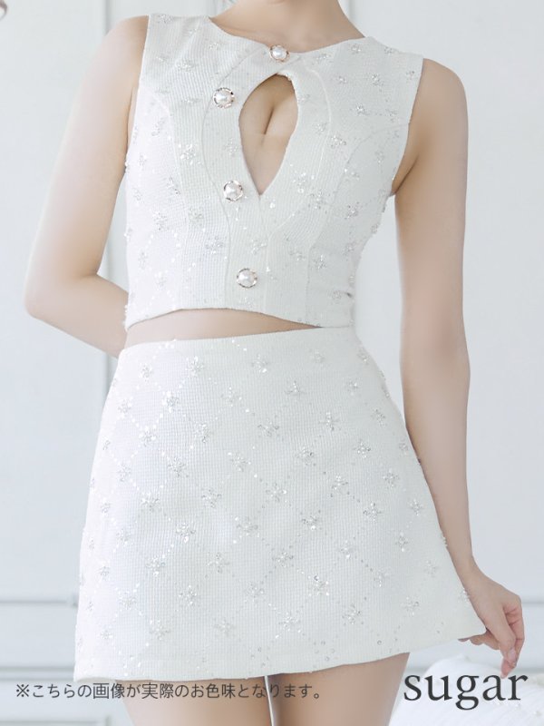 画像13: XSサイズあり【PURESS/ピュアレス】オープンバストデザイン/ セパレード/ ボタン/ ツイード/ フレア/ マイクロミニ/ ミニドレス/ キャバドレス[OF5] (13)