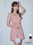 XSサイズあり【PURESS/ピュアレス】ハートカットデザイン/ ショルダーチェーン/ フレア/ ミニドレス/ キャバドレス　ピンク
