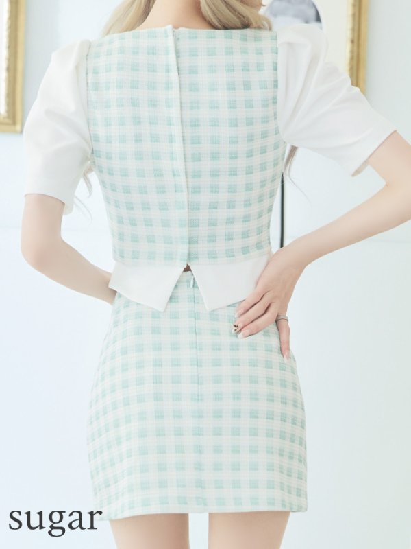 画像10: XSサイズあり【PURESS/ピュアレス】 ギンガムチェック/ パフスリーブ/ 半袖/ 袖あり/ セパレート/ 台形スカート/ マイクロミニ/ ミニドレス/ キャバドレス[OF5] (10)