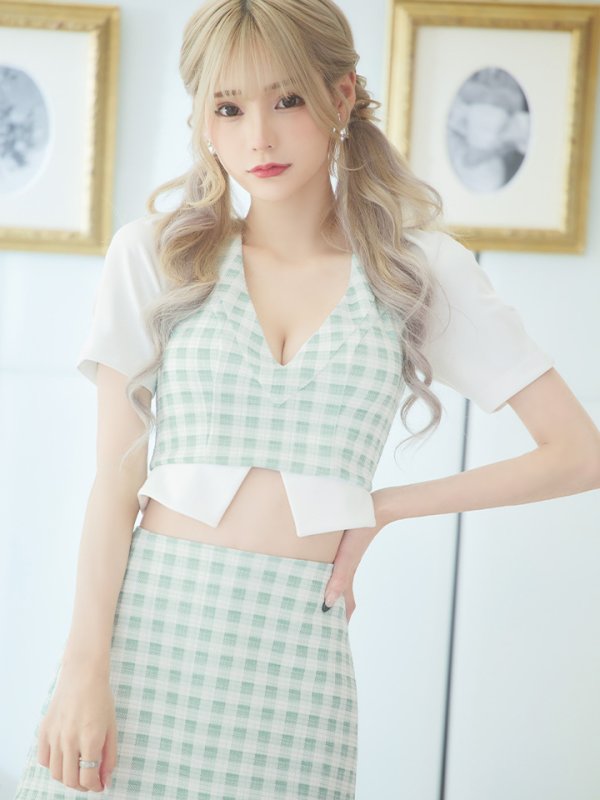 画像7: XSサイズあり【PURESS/ピュアレス】 ギンガムチェック/ パフスリーブ/ 半袖/ 袖あり/ セパレート/ 台形スカート/ マイクロミニ/ ミニドレス/ キャバドレス[OF5] (7)