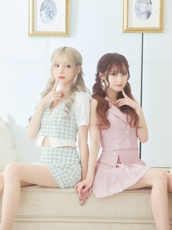 画像4: sugar限定コラボ商品☆XSサイズあり【PURESS/ピュアレス】カラー/ チェック/ ボタン/ ノースリーブ/ セパレート/ プリーツ/ フレア/ ミニドレス/ キャバドレス【複数品番】[OF5] (4)