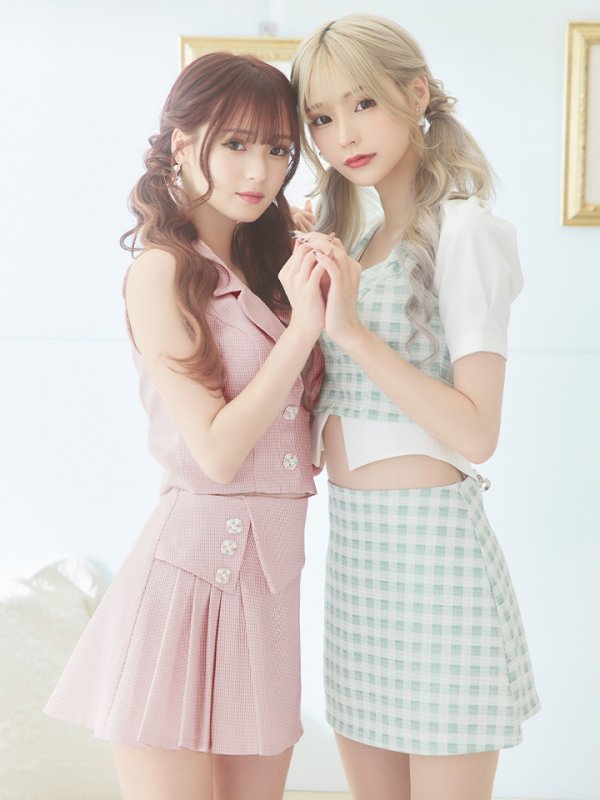 画像5: sugar限定コラボ商品☆XSサイズあり【PURESS/ピュアレス】カラー/ チェック/ ボタン/ ノースリーブ/ セパレート/ プリーツ/ フレア/ ミニドレス/ キャバドレス【複数品番】[OF5] (5)