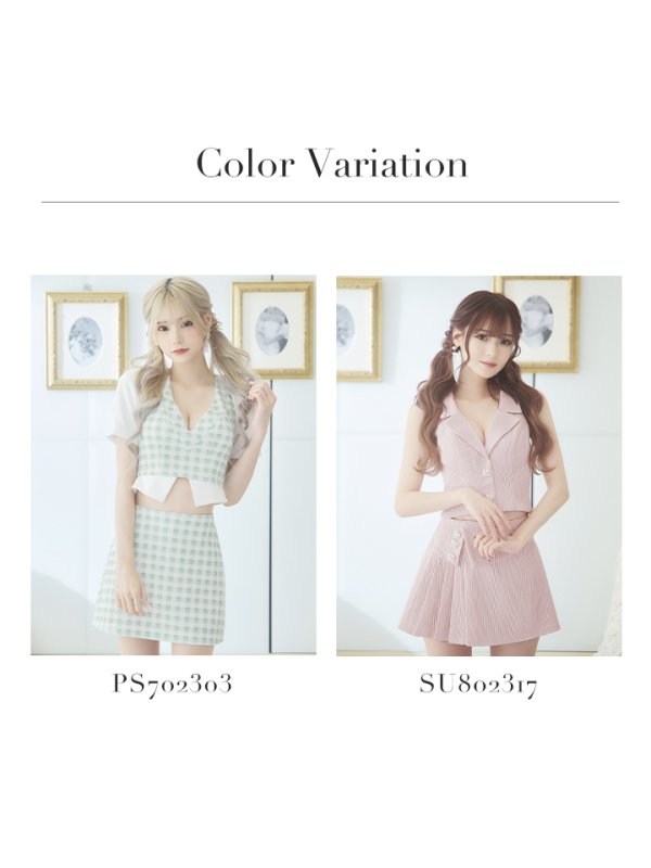 画像6: sugar限定コラボ商品☆XSサイズあり【PURESS/ピュアレス】カラー/ チェック/ ボタン/ ノースリーブ/ セパレート/ プリーツ/ フレア/ ミニドレス/ キャバドレス【複数品番】[OF5] (6)