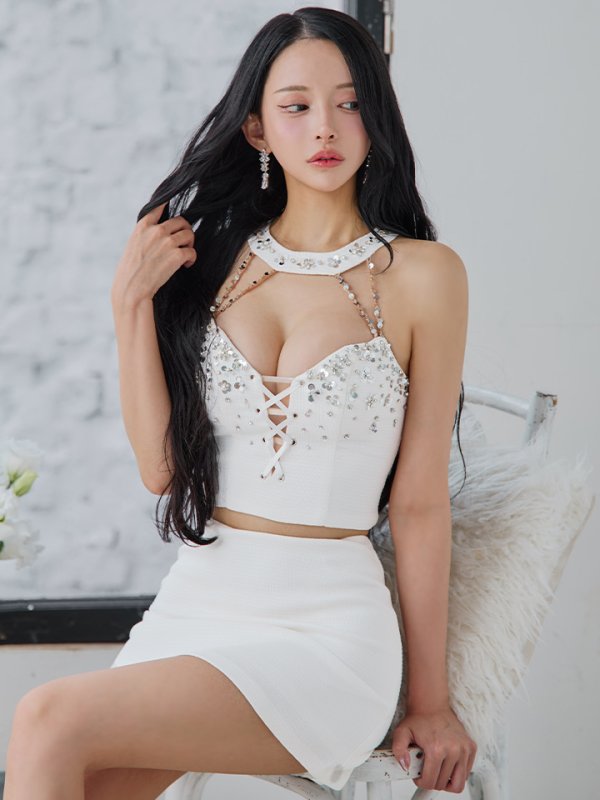 画像3: XSサイズあり【PURESS/ピュアレス】スパンコール/ ビジュー/ セパレート/ フレア/ ミニドレス/ キャバドレス[OF5] (3)