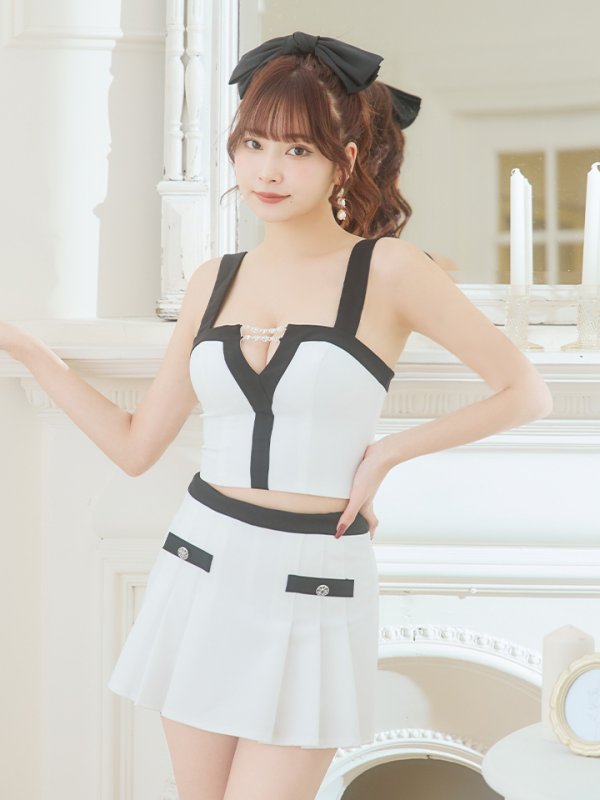 画像8: XSサイズあり【PURESS/ピュアレス】 セットアップ/ バイカラー/ フリル/ ノースリーブ/ フレア/ マイクロミニドレス/ キャバドレス[OF5] (8)