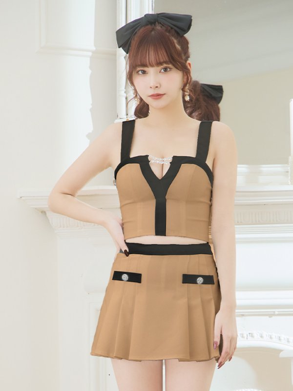 画像3: XSサイズあり【PURESS/ピュアレス】 セットアップ/ バイカラー/ フリル/ ノースリーブ/ フレア/ マイクロミニドレス/ キャバドレス[OF5] (3)