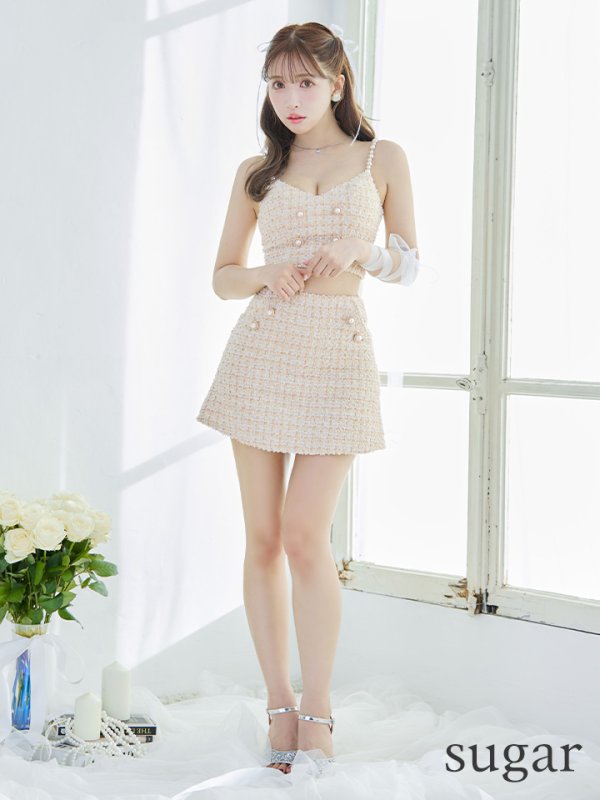 画像16: XSサイズあり【PURESS/ピュアレス】 パールショルダー/ ボタン/ ミックスチェック/ セパレート/ フレア/ ミニドレス/ キャバドレス[OF5] (16)