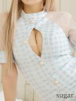 画像10: XSサイズあり【PURESS/ピュアレス】 フロントパールボタン/ シースルーメッシュショルダー/ 袖あり/ 五分袖/ チェック/ タイト/ ミニドレス/ キャバドレス[OF5] (10)
