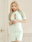 画像30: XSサイズあり【PURESS/ピュアレス】 フロントパールボタン/ シースルーメッシュショルダー/ 袖あり/ 五分袖/ チェック/ タイト/ ミニドレス/ キャバドレス[OF5] (30)