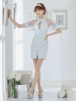 画像5: XSサイズあり【PURESS/ピュアレス】 フロントパールボタン/ シースルーメッシュショルダー/ 袖あり/ 五分袖/ チェック/ タイト/ ミニドレス/ キャバドレス[OF5] (5)