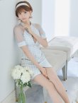 画像6: XSサイズあり【PURESS/ピュアレス】 フロントパールボタン/ シースルーメッシュショルダー/ 袖あり/ 五分袖/ チェック/ タイト/ ミニドレス/ キャバドレス[OF5] (6)