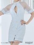 画像8: XSサイズあり【PURESS/ピュアレス】 フロントパールボタン/ シースルーメッシュショルダー/ 袖あり/ 五分袖/ チェック/ タイト/ ミニドレス/ キャバドレス[OF5] (8)