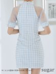 画像9: XSサイズあり【PURESS/ピュアレス】 フロントパールボタン/ シースルーメッシュショルダー/ 袖あり/ 五分袖/ チェック/ タイト/ ミニドレス/ キャバドレス[OF5] (9)