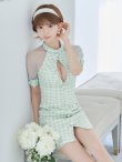 画像28: XSサイズあり【PURESS/ピュアレス】 フロントパールボタン/ シースルーメッシュショルダー/ 袖あり/ 五分袖/ チェック/ タイト/ ミニドレス/ キャバドレス[OF5] (28)