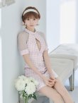 画像23: XSサイズあり【PURESS/ピュアレス】 フロントパールボタン/ シースルーメッシュショルダー/ 袖あり/ 五分袖/ チェック/ タイト/ ミニドレス/ キャバドレス[OF5] (23)