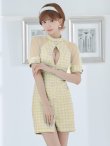 画像18: XSサイズあり【PURESS/ピュアレス】 フロントパールボタン/ シースルーメッシュショルダー/ 袖あり/ 五分袖/ チェック/ タイト/ ミニドレス/ キャバドレス[OF5] (18)