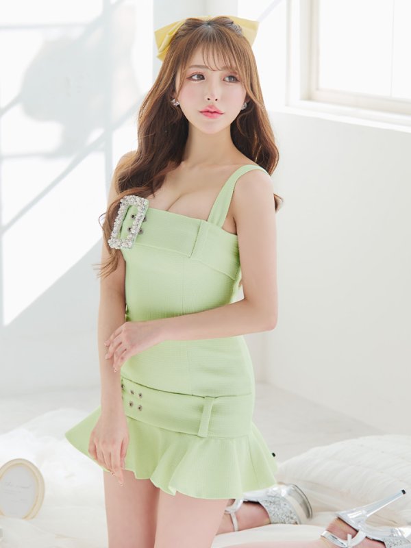 画像3: XSサイズあり【PURESS/ピュアレス】ビッグパールビジューバックル/ ツイード/ フリル/ マイクロミニ/ ミニドレス/ キャバドレス[OF5] (3)