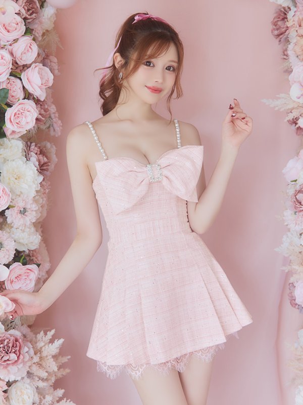 画像6: XSサイズあり【PURESS/ピュアレス】ビックリボンデザイン/ ショルダーパール/ マイクロフレアミニ/ ミニドレス/ キャバドレス[OF5] (6)