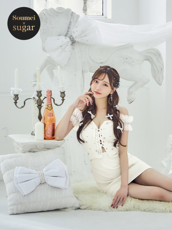 画像5: 【羽澄まり/関西コレクション着用】XSサイズあり【PURESS/ピュアレス】バストレースアップ/ オフショルダー/ パール/ ビジュー/ マイクロミニ/ ミニドレス/ キャバドレス[OF5] (5)