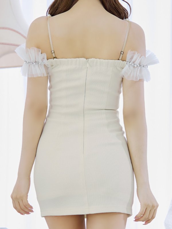 画像9: XSサイズあり【PURESS/ピュアレス】バストレースアップ/ オフショルダー/ パール/ ビジュー/ マイクロミニ/ ミニドレス/ キャバドレス[OF5] (9)