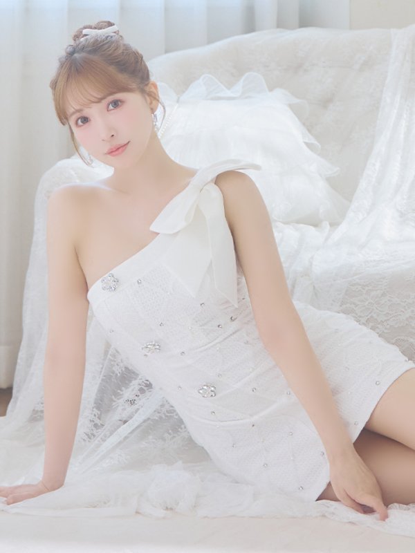 画像19: XSサイズあり【PURESS/ピュアレス】ビックリボン/ ワンショルダー/ フラワービジューボタン/ タイト/ マイクロミニ/ ミニドレス/ キャバドレス[OF5] (19)