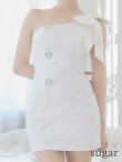 画像21: XSサイズあり【PURESS/ピュアレス】ビックリボン/ ワンショルダー/ フラワービジューボタン/ タイト/ マイクロミニ/ ミニドレス/ キャバドレス[OF5] (21)