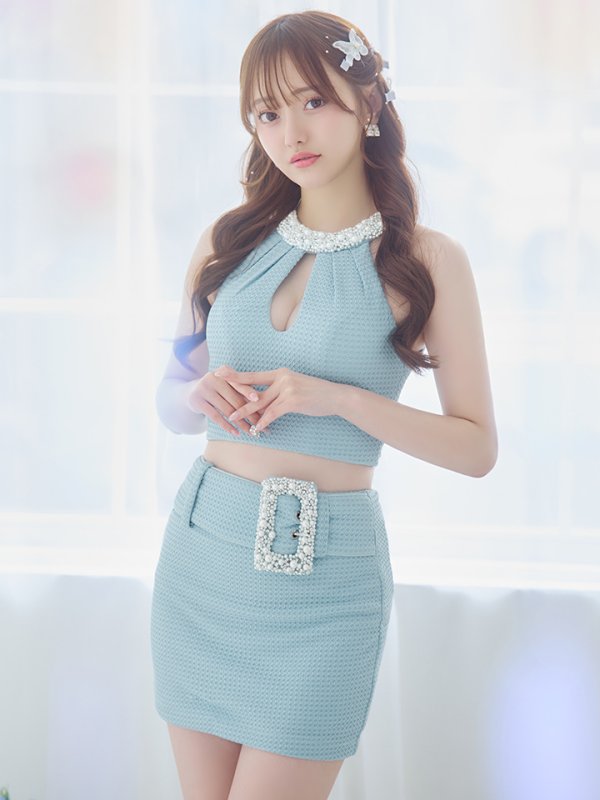 画像15: XSサイズあり【PURESS/ピュアレス】デコルテビジュー/ ビックパール/ ビジューバックル/ セパレート/ タイト/ マイクロミニ/ ミニドレス/ キャバドレス[OF5] (15)