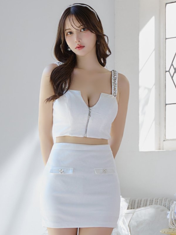 画像10: XSサイズあり【PURESS/ピュアレス】Vカット/ サテン/ ショルダービジュー/ セパレート/ タイト/ マイクロミニ/ ミニドレス/ キャバドレス[OF5] (10)