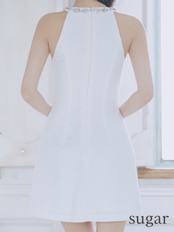 画像18: XSサイズあり【PURESS/ピュアレス】パールチェーン/ ビジュー/ ノースリーブ/ フレア/ ミニドレス/ キャバドレス[OF5] (18)