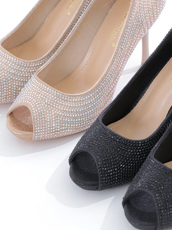 画像16: 【COMEX】 2color/ 10cmヒール/ ラインストーン/ オープントゥ/ ハイヒール/ パンプス[OF02] (16)