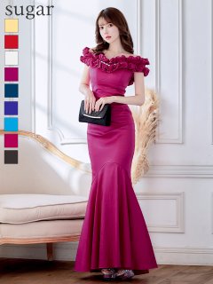 【ERUKEI エルケイ】ワンカラー/ キャミソール/ Vカット/ バストシアー/ スリット/ タイト/ ロングドレス/ キャバドレス