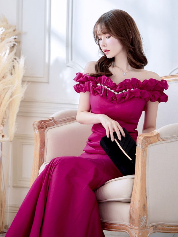 画像4: L・XL・XXLサイズあり【Donia Quinn / ドニアクイーン】 マーメイド/ オフショル/ フリル/ パール/ バックスピンドル/ ロングドレス/ キャバドレス[OF05] (4)