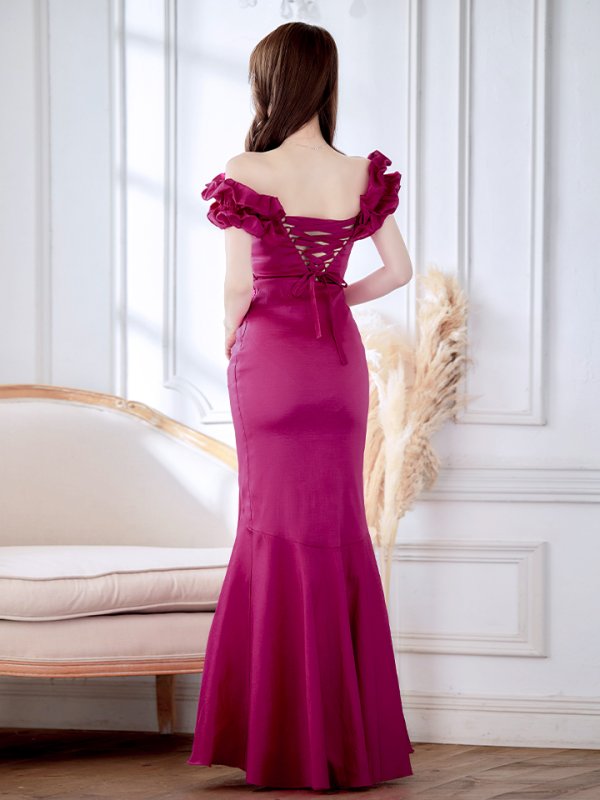 画像35: L・XL・XXLサイズあり【Donia Quinn / ドニアクイーン】 マーメイド/ オフショル/ フリル/ パール/ バックスピンドル/ ロングドレス/ キャバドレス[OF05] (35)