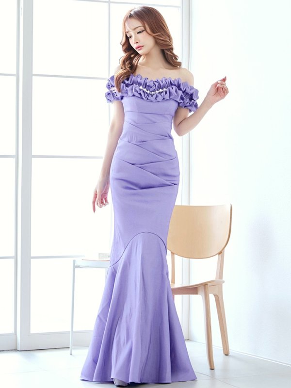 画像30: L・XL・XXLサイズあり【Donia Quinn / ドニアクイーン】 マーメイド/ オフショル/ フリル/ パール/ バックスピンドル/ ロングドレス/ キャバドレス[OF05] (30)