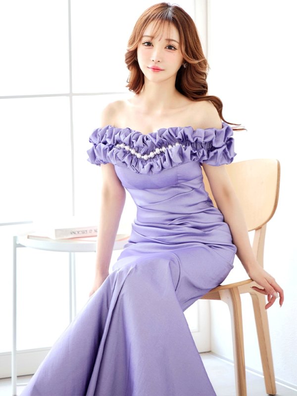 画像34: L・XL・XXLサイズあり【Donia Quinn / ドニアクイーン】 マーメイド/ オフショル/ フリル/ パール/ バックスピンドル/ ロングドレス/ キャバドレス[OF05] (34)