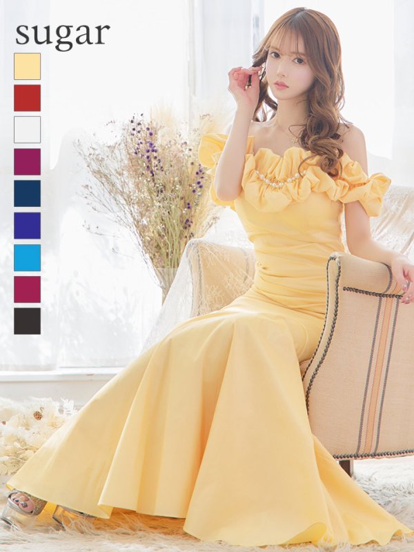 画像15: L・XL・XXLサイズあり【Donia Quinn / ドニアクイーン】 マーメイド/ オフショル/ フリル/ パール/ バックスピンドル/ ロングドレス/ キャバドレス[OF05] (15)