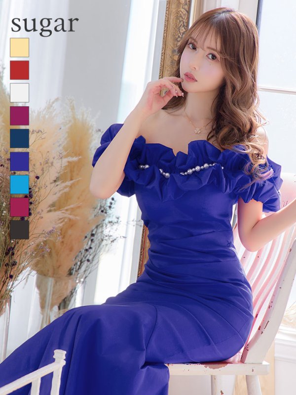 画像11: L・XL・XXLサイズあり【Donia Quinn / ドニアクイーン】 マーメイド/ オフショル/ フリル/ パール/ バックスピンドル/ ロングドレス/ キャバドレス[OF05] (11)