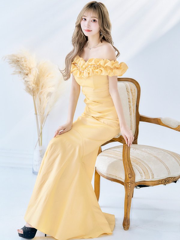 画像3: L・XL・XXLサイズあり【Donia Quinn / ドニアクイーン】 マーメイド/ オフショル/ フリル/ パール/ バックスピンドル/ ロングドレス/ キャバドレス[OF05] (3)