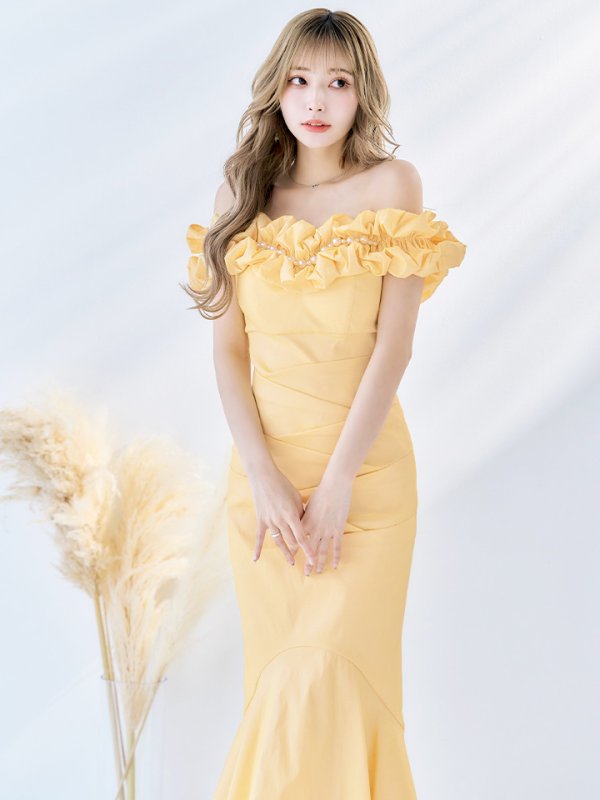 画像5: L・XL・XXLサイズあり【Donia Quinn / ドニアクイーン】 マーメイド/ オフショル/ フリル/ パール/ バックスピンドル/ ロングドレス/ キャバドレス[OF05] (5)