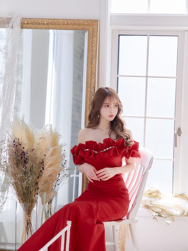 画像20: L・XL・XXLサイズあり【Donia Quinn / ドニアクイーン】 マーメイド/ オフショル/ フリル/ パール/ バックスピンドル/ ロングドレス/ キャバドレス[OF05] (20)