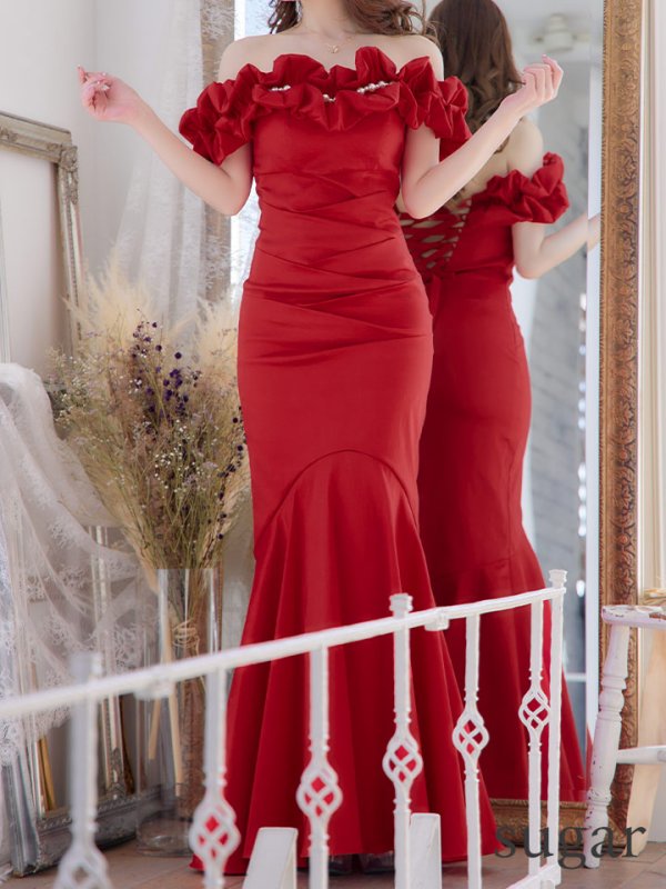 画像26: L・XL・XXLサイズあり【Donia Quinn / ドニアクイーン】 マーメイド/ オフショル/ フリル/ パール/ バックスピンドル/ ロングドレス/ キャバドレス[OF05] (26)