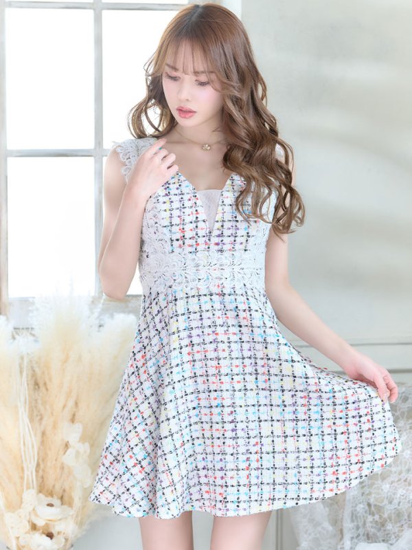 画像7: 【Donia Quinn / ドニアクイーン】 レース/ ツイード/ Aライン/ ワンピース/ ミニドレス/ キャバドレス[OF05] (7)