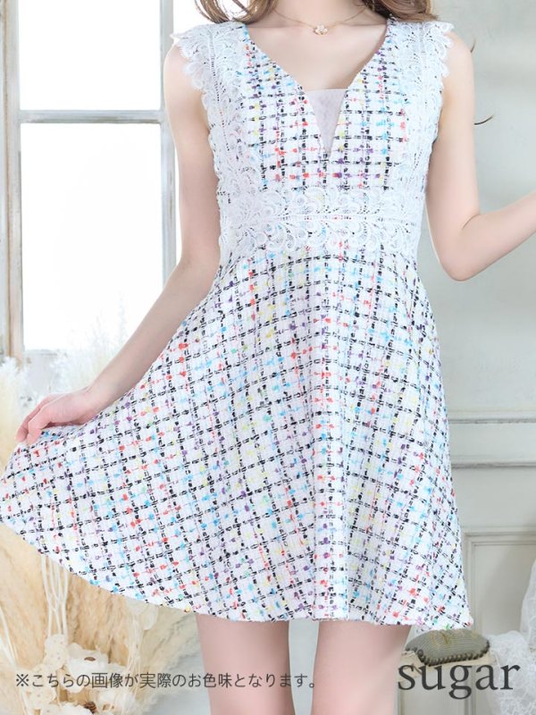 画像9: 【Donia Quinn / ドニアクイーン】 レース/ ツイード/ Aライン/ ワンピース/ ミニドレス/ キャバドレス[OF05] (9)