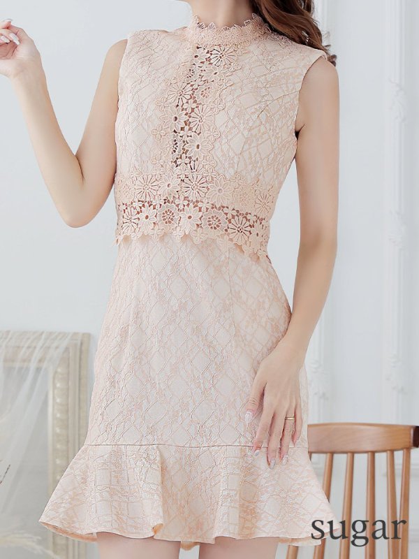 画像17: XSサイズあり【Donia Quinn / ドニアクイーン】 総レース/ フリル/ ノースリーブ/ Aライン/ ワンピース/ ミニドレス/ キャバドレス[OF05] (17)