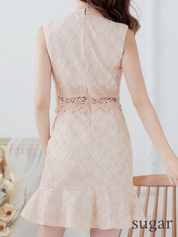 画像18: XSサイズあり【Donia Quinn / ドニアクイーン】 総レース/ フリル/ ノースリーブ/ Aライン/ ワンピース/ ミニドレス/ キャバドレス[OF05] (18)