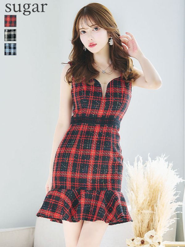 画像5: XSサイズあり【Donia Quinn / ドニアクイーン】 ツイード/ チェック/ フリル/ マーメイド/ レース/ ノースリーブ/ Aライン/ ミニドレス/ キャバドレス[OF05] (5)