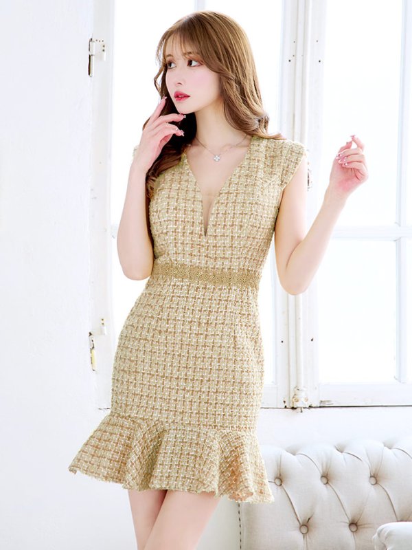 画像19: XS-Lサイズあり【Donia Quinn / ドニアクイーン】 ミックスツイード/ バストシアー/ フリル/ Aライン/ ワンピース/ ミニドレス/ キャバドレス[OF05] (19)