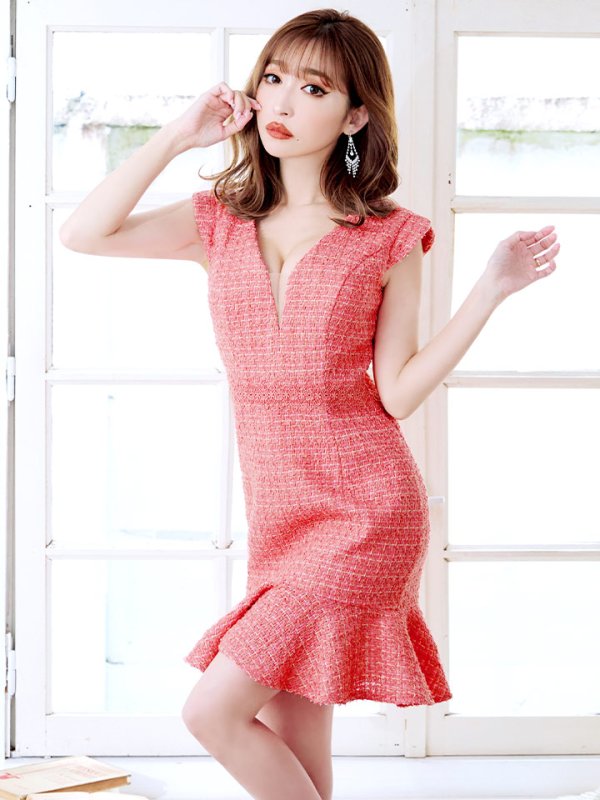 画像33: XS-Lサイズあり【Donia Quinn / ドニアクイーン】 ミックスツイード/ バストシアー/ フリル/ Aライン/ ワンピース/ ミニドレス/ キャバドレス[OF05] (33)