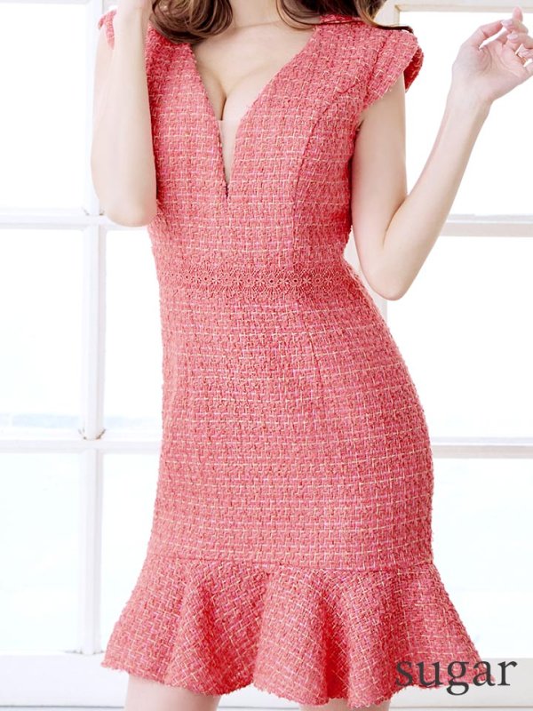 画像37: XS-Lサイズあり【Donia Quinn / ドニアクイーン】 ミックスツイード/ バストシアー/ フリル/ Aライン/ ワンピース/ ミニドレス/ キャバドレス[OF05] (37)