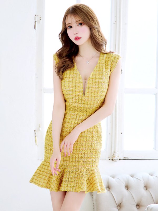 画像22: XS-Lサイズあり【Donia Quinn / ドニアクイーン】 ミックスツイード/ バストシアー/ フリル/ Aライン/ ワンピース/ ミニドレス/ キャバドレス[OF05] (22)